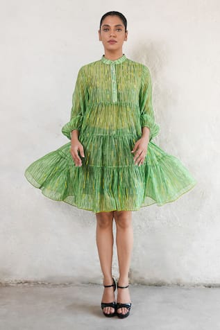 Saksham & Neharicka Hand Embroidered Green Dress 