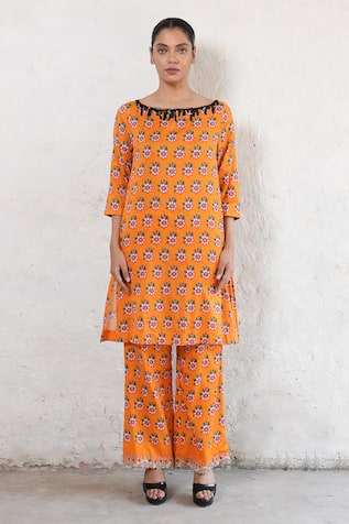 Saksham & Neharicka Hand Embroidered Orange Kurta & Pant Set 