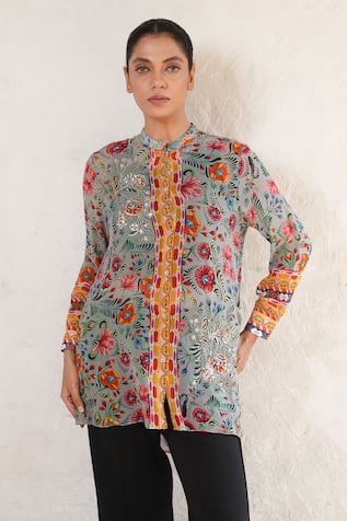Saksham & Neharicka Hand Embroidered Grey Shirt 