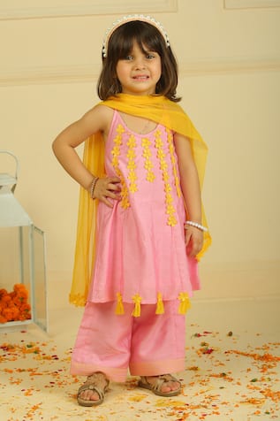Pankhuri By Priyanka Pink Halter Tunic & Straight Palazzo Set 
