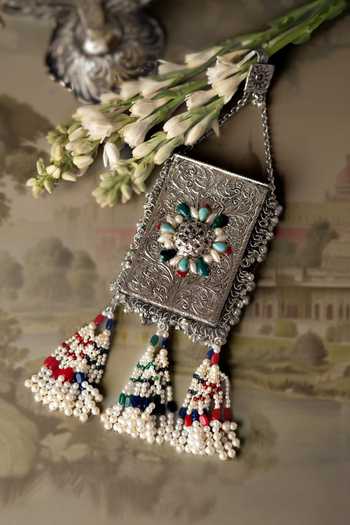 Bhavna Kumar Antique Silver Mobile Pouch 