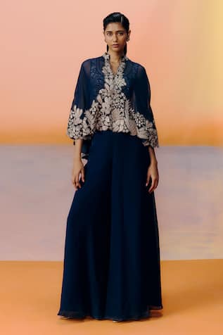 Mishru Navy Blue Kalie Cape Set 