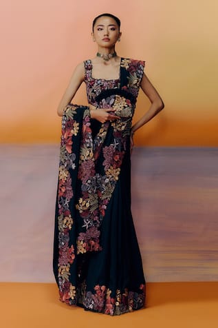 Mishru Floral Embroidered Nysa Saree Set 