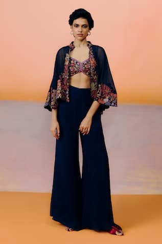 Mishru Navy Blue Kalie Cape Set 