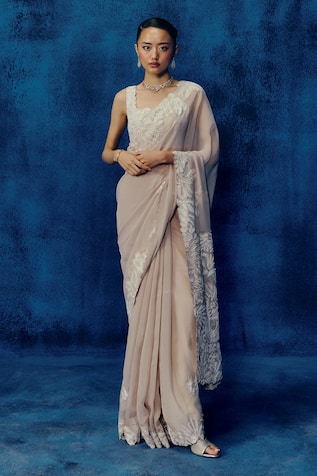 Mishru Champagne Gold Rizi Saree Set 