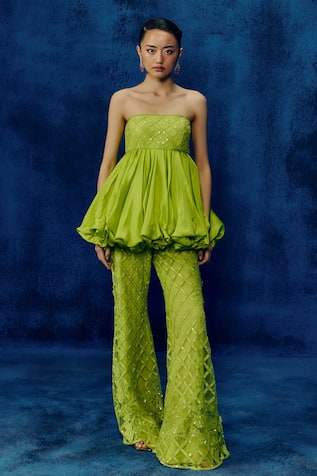 Mishru Lime Green Rita Peplum Set 