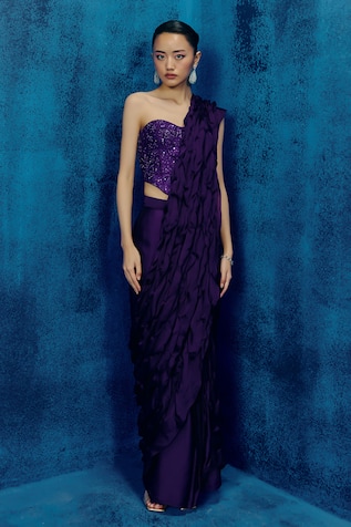 Mishru Designer Yuki Purple Saree with Corset Blouse 