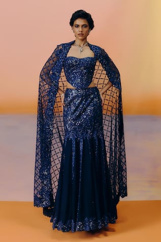 Mishru Navy Blue Designer Mimi Skirt Set 