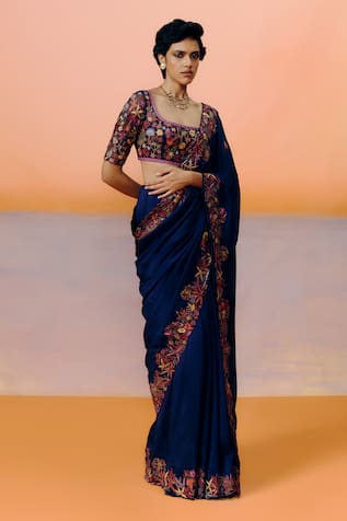 Mishru Vida Navy Blue Saree Set 