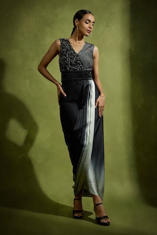 Babita Malkani Black Designer Satin Dress 