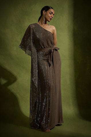 Babita Malkani Designer Brown Sequin Kaftan Set 