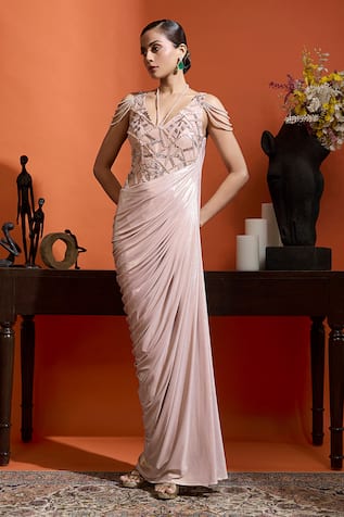 Babita Malkani Designer Pink Shimmer Lycra Gown 