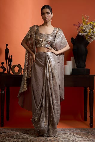 Babita Malkani Champagne Gold Designer Blouse & Skirt Set 