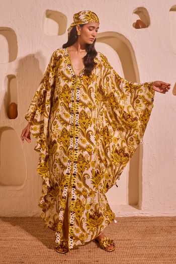 Nitara Dhanraj Label Designer Lemon Yellow Kaftan 