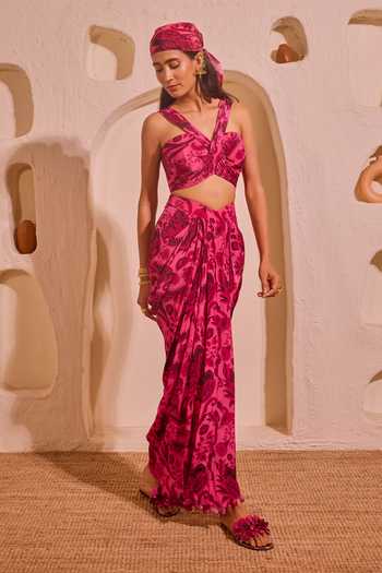 Nitara Dhanraj Label Pink Designer Top & Draped Skirt Set 