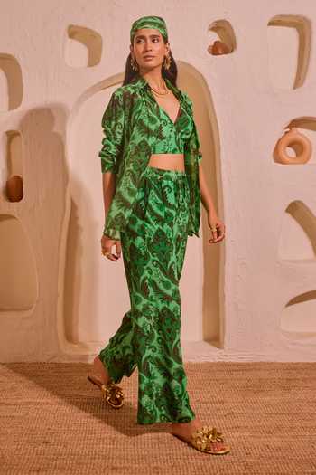 Nitara Dhanraj Label Green Designer Shirt Bustier Pant Set 