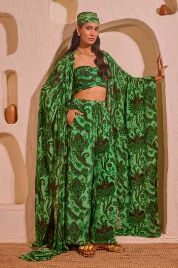 Nitara Dhanraj Label Green Designer Cape Bustier Pant Set 