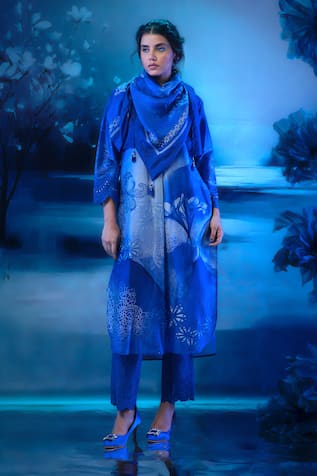 Mandira Wirk - Indian Blue Chanderi Kurta Set with Dupatta 