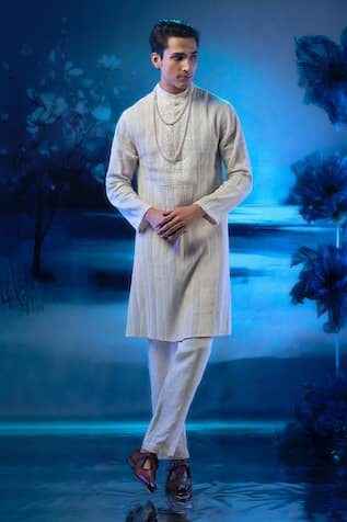 Mandira Wirk - Indian Ivory Chanderi Designer Kurta Set 