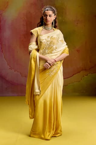 Kavitha Gutta Light Yellow Ombre Saree With Blouse 