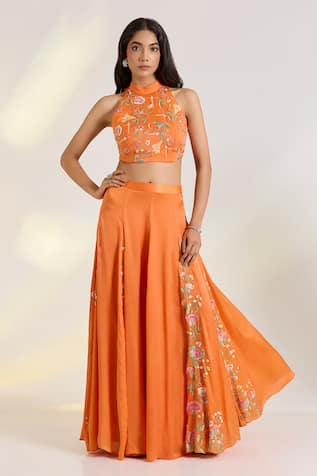 Ewoke Tangerine Hand Embroidered Lehenga Set 