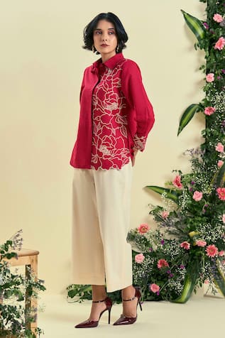 Origani Red Thread Embroidered Shirt 
