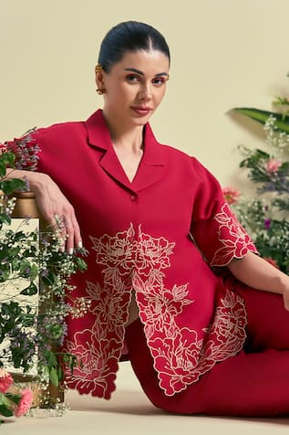 Origani Red Thread Embroidered Shirt 