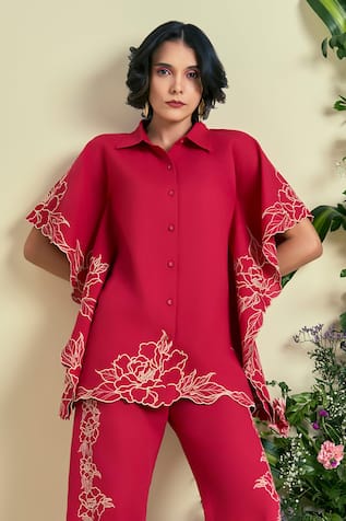 Origani Red Thread Embroidered Shirt 