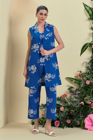 Origani Blue Thread Embroidered Pant  