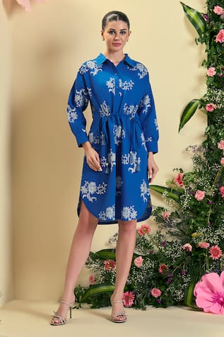 Origani Blue Thread Embroidered Dress 