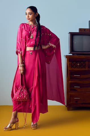 Prahnaaya Nexa Pink Hi Low Top & Skirt Set 