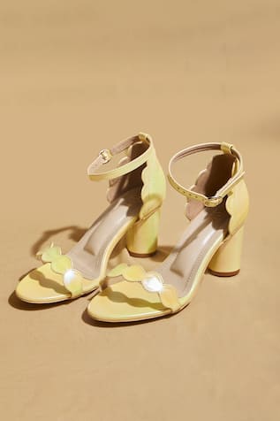 Butter Yellow Open Toe Block Heels 