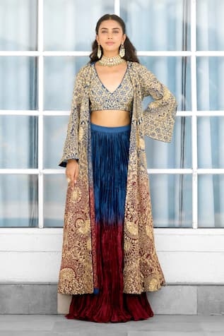 SHASHA GABA Ombre Cape & Lehenga Set  