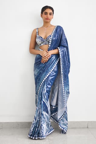 SHASHA GABA Swirl Sequence Saree Set 