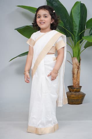 Embroidered Cream Chanderi Silk Saree & Blouse Set 