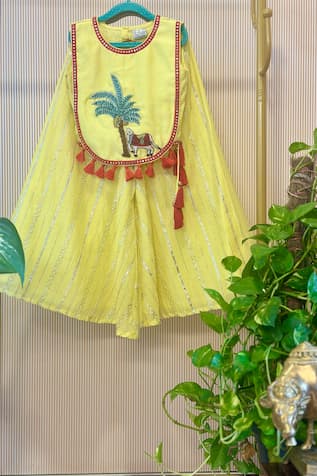 Cow & Palm Tree Embroidered Top & Palazzo Set 
