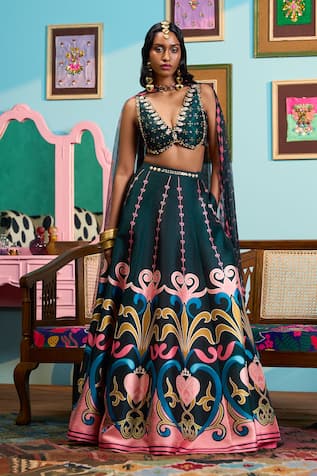 Papa Don't Preach Printed Raw Silk Lehenga Set 