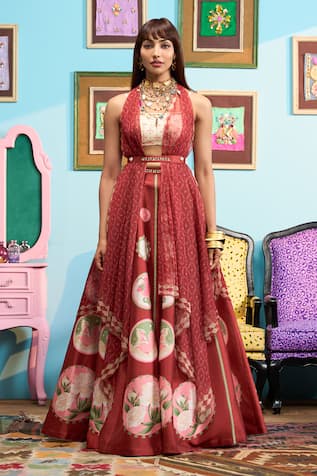 Papa Don't Preach Printed Raw Silk Lehenga Set 