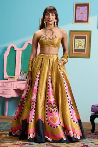Papa Don't Preach Mustard Yellow Printed Lehenga Set 