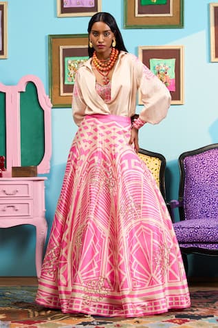 Papa Don't Preach Printed Raw Silk Lehenga & Blouse Set 