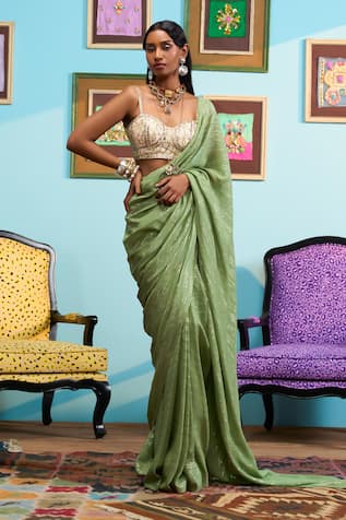 Papa Don't Preach Embroidered Lurex Pre-Stitched Saree Set 