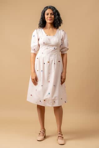 Pink Linen Embroidered Dress 