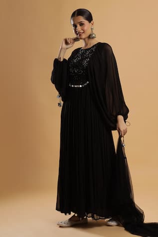 Bha Sha Black Georgette Anarkali with Dupatta 