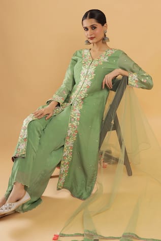 Bha Sha Olive Thread Work Kurta Set 