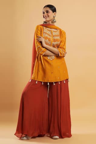 Bha Sha Zardozi Work Mustard Kurta Set 