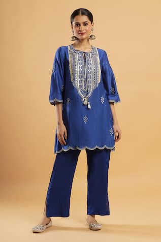 Bha Sha Indigo Blue Zardozi Work Kurta & Pant Set 