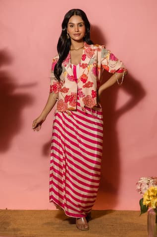 Meher By Islie Printed Hand Embroidered Skirt Set 