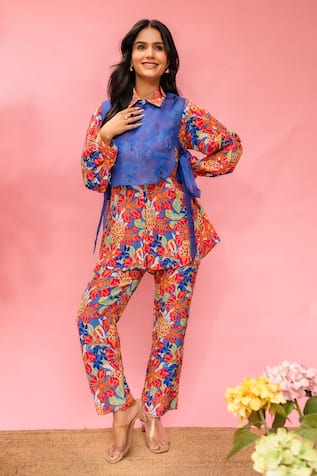 Meher By Islie Multi Printed Pant Set with Cape 