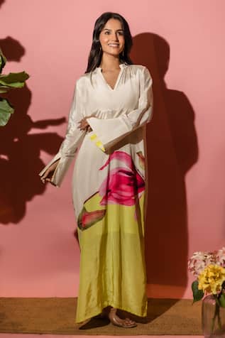 Meher By Islie Printed Natural Crepe Dress With Slip 