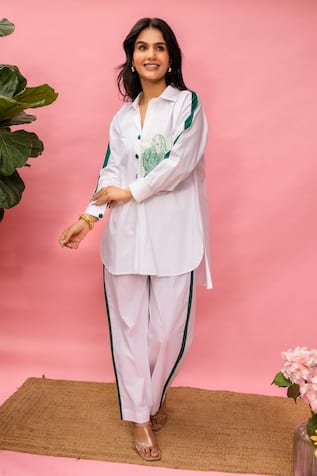 Meher By Islie Hand Painted White Pant Set 